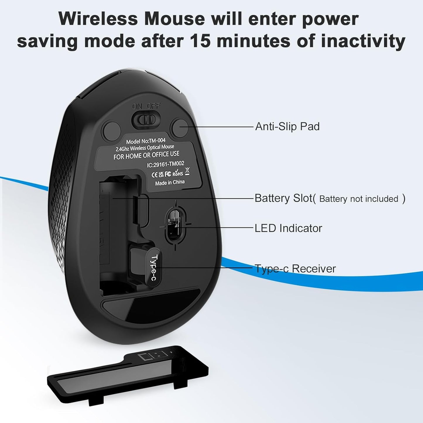 RaceGT USB C Wireless Mouse, Type C Silent Mouse for MacBook Air/Pro, 2.4G Cordless Computer Mice with 6 Buttons and 3 Adjustable DPI for Mac, Laptop, Desktop, PC