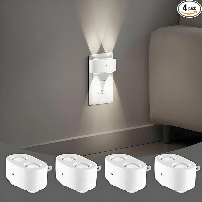 4 Pack Night Light, Plug-in Wall NightLights with Rotatable, Dusk to Dawn Sensor Auto On/Off, 5000K Daylight 100 Lumens, for Hallway Living Room Kitchen Garage Stairway