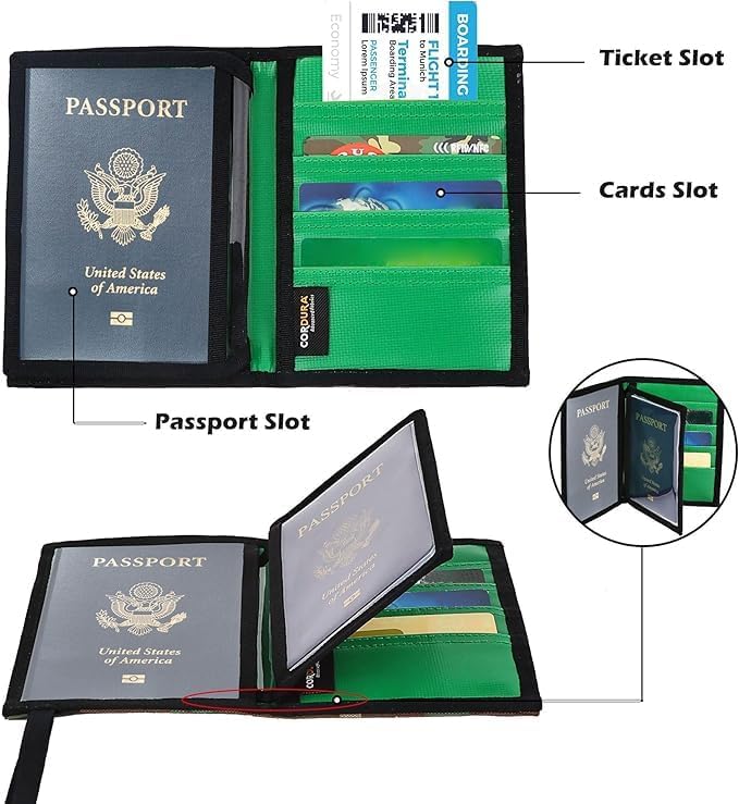 Rough Enough Passport Holder, Family Travel Wallet for Holiday, Camo | Holds 2 Passports & 3 Cards, Water-Resistant Cordura, YKK Zipper, Slim Lightweight Design, for Travel Documents Accessories