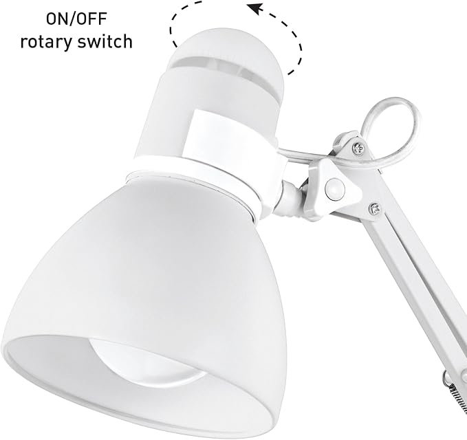 Globe Electric 52024 28" Swing Arm Architect Desk Lamp, Matte White, Rotary Switch on Shade, Partially Adjustable Arm, Modern Lighting for Bedroom or Office, Timeless, Indoor Lights