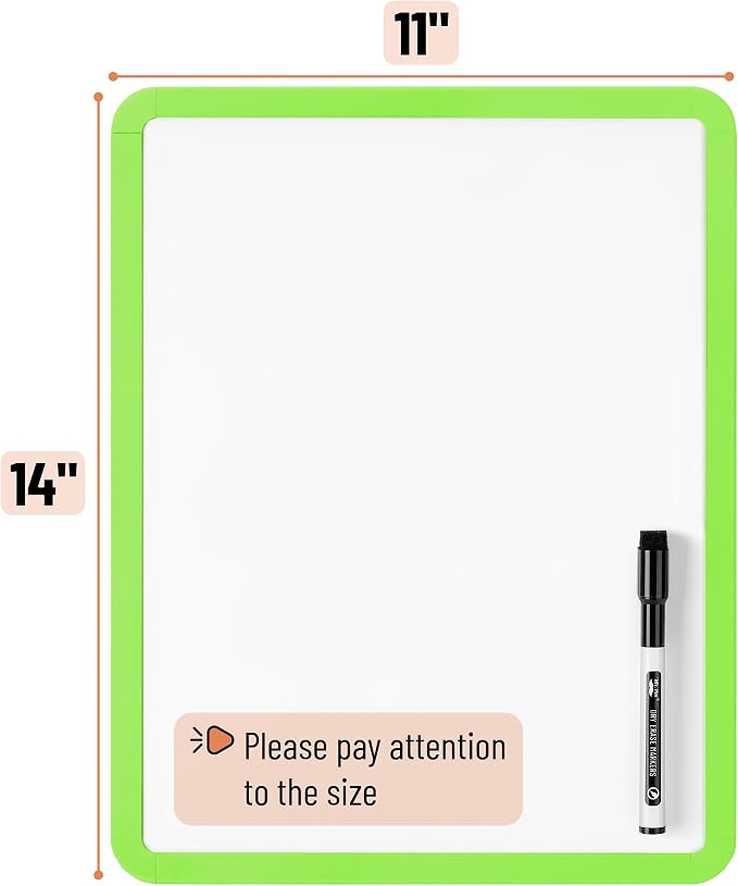 Mr. Pen- Dry Erase Board, 14” x 11” with a Black Dry Erase Marker | Lawn Green Frame, Small Mini White Board for Students, Fridge, Wall, Locker, Includes Double Sided Tapes