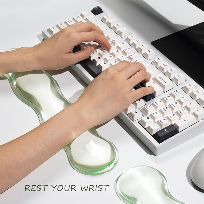 Clear Gel Keyboard Wrist Rest, Green Silicone Keyboard Wrist Rest, Cute Ergonomic Wrist Rest for Keyboard 60%/75% (Green-Long)