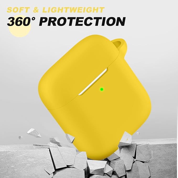for AirPods Case Cover, Come with Clean Pen，Soft Silicone Protective Cover for Women Men Compatible with Apple AirPods 2nd 1st Generation Charging Case, Front LED Visible,Yellow