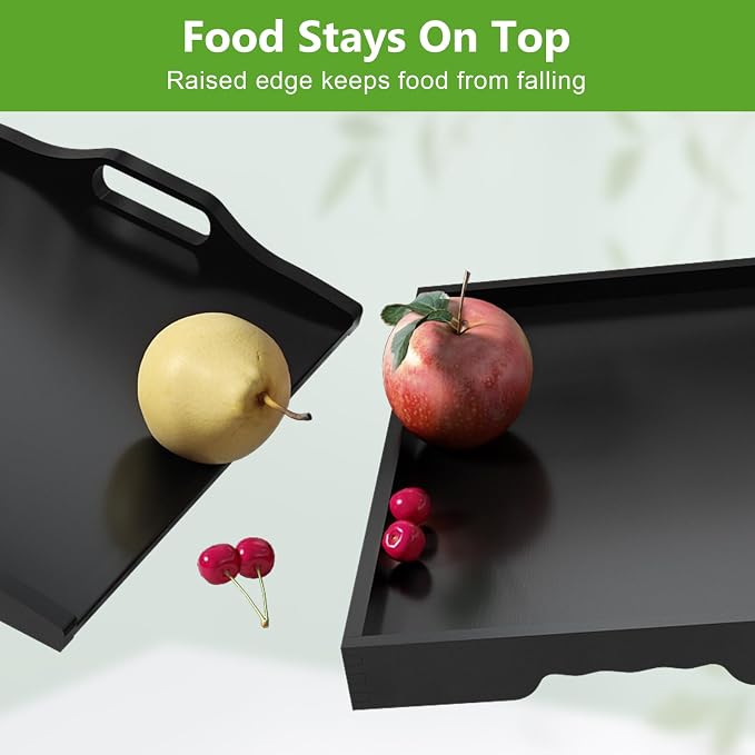 Youpehom Bamboo Bed Tray Tables with Folding Legs, Medium, 2-Pack, Black | Two bamboo bed trays with folding legs and handles for meals, laptops, reading and serving in bed or on a sofa.
