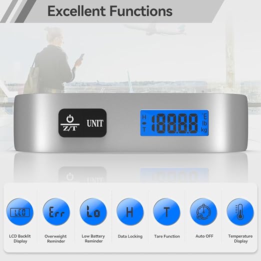 Luggage Scale 2 Pack Dr.meter Travel Scale Essentials Backlight LCD Display 110lb/50kg Luggage Weight Scale Portable Handheld Scale with Rubber Paint, Temperature Sensor, Battery Included