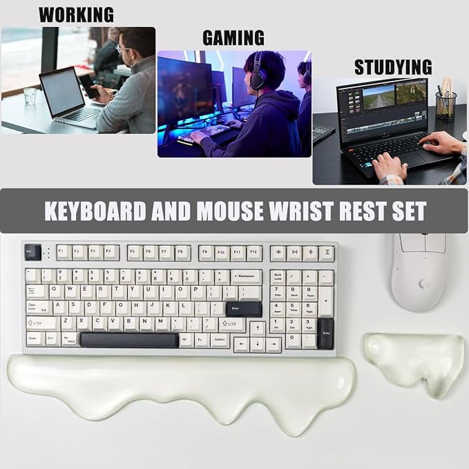 Ergonomic Gel Wrist Rest for Keyboard and Mouse, Wrist Rest Set, Cute Silicone Wrist Rest for Computer Keyboard 60%/68%/75% (Green)