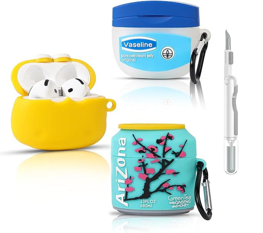 (3Pack+Cleaner Pen) XMBYGY Case for AirPods 4 Wireless Earbuds with 3 in 1 Cleaning Pen kit, Silicone Cute Cartoon Charging Case Shockproof Protective Cover and Carabiner for AirPods 4th Generation