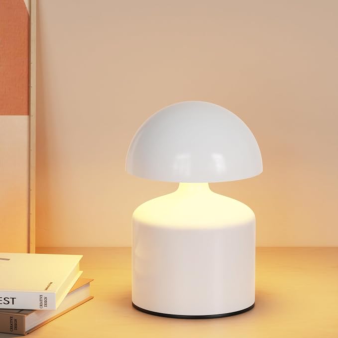 SAIWEYA Modern Cordless Mushroom Small Table Lamp, Dimmable Touch Battery | 3-Way Dimmable, Mini Rechargeable LED Desk Lamp, Night Light, Bedside Nightstand Lamps for Bedroom, Living Room