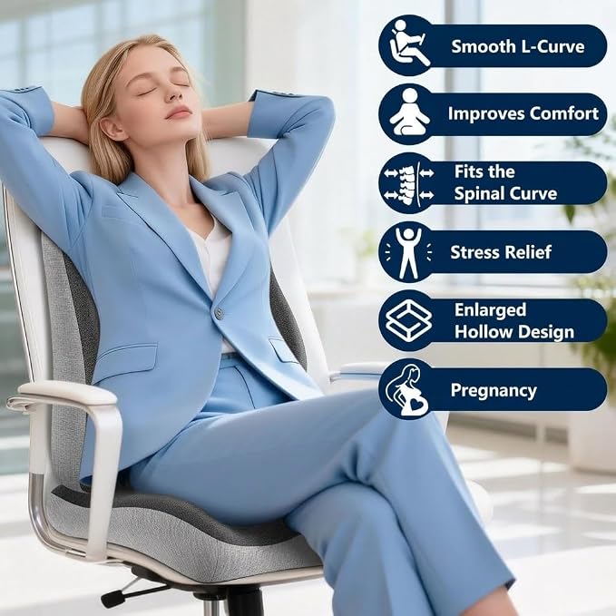 Seat Cushion and Lumbar Support for Office Chair, Memory Foam Chair Cushion for Back and Butt, Ergonomic Set for Tailbone, Sciatica & Back Pain Relief