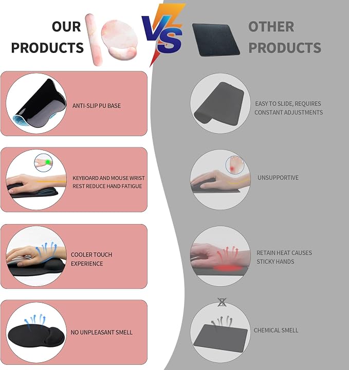 Mouse Pad Wrist Support, Ergonomic Memory Foam Keyboard Wrist Pad & Gel Wrist Rest Set for Computer Keyboard for Easy Typing & Pain Relief for Office & Home (Pink Marble)