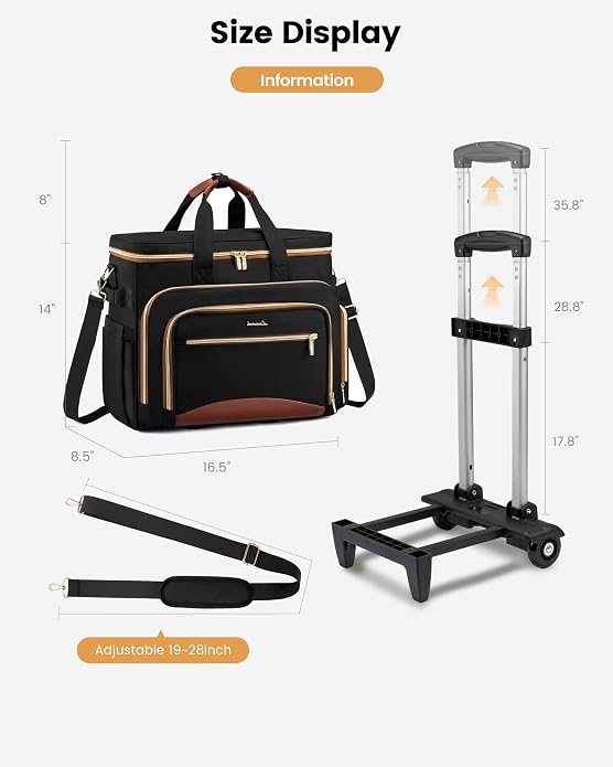 LOVEVOOK Rolling Teacher Bag, Laptop Tote with Detachable Dolly | Fits 17.3 Inch Laptop, Detachable Dolly, Large Rolling Tote Bag for Teacher Office Work Nurse, Adjustable Handle