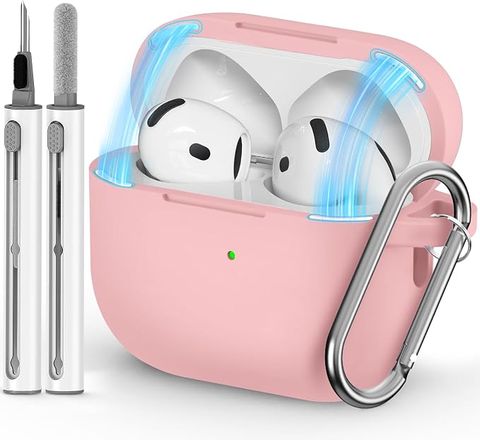 Ljusmicker for AirPods 4 Case 2024 with Cleaner Kit,Soft Silicone Protective Cover for Apple AirPods 4th Generation Cases for Women Men,AirPod 4 Case Accessories with Keychain-Magnetic Pink