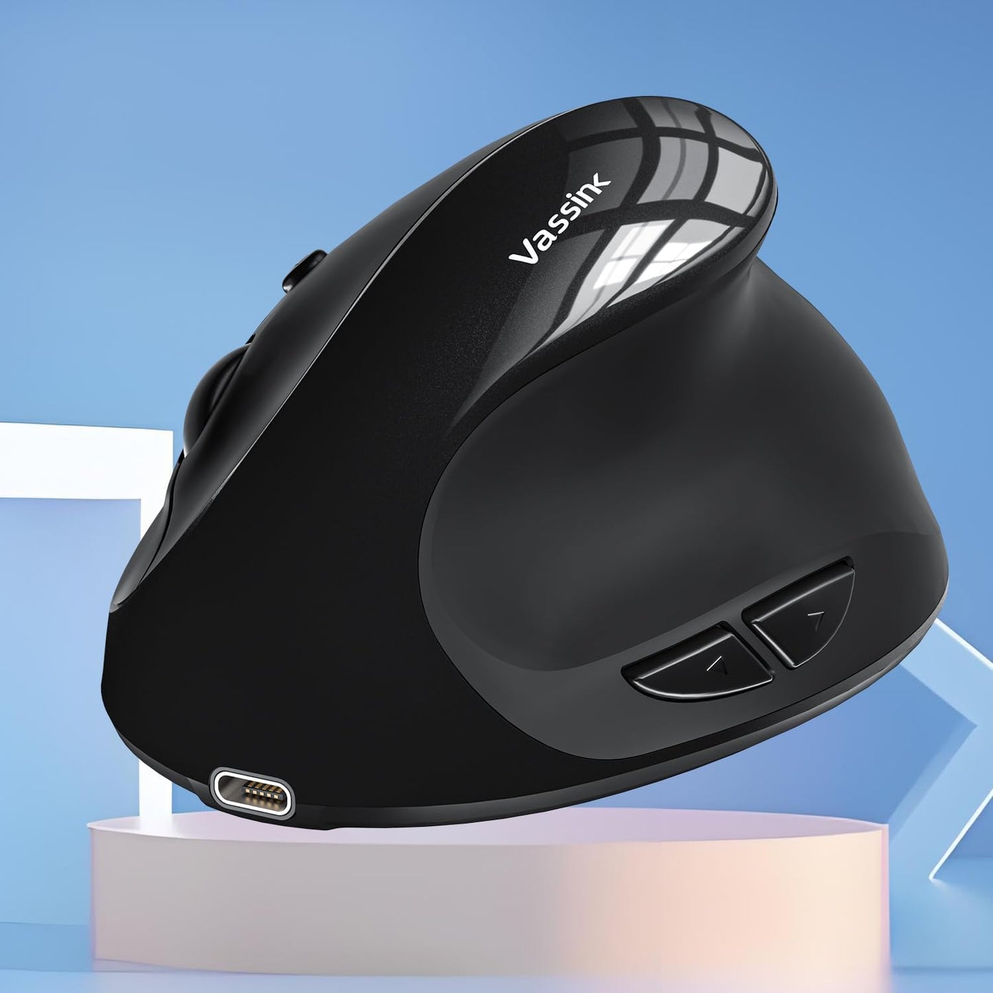 Vassink Ergonomic Mouse, Vertical Wireless Mouse,Mini Mouse Rechargeable 2.4G Optical Carpal Tunnel Mice: 800/1200 / 1600 DPI, 6 Buttons, for Laptop, PC, Computer, Desktop, Notebook etc