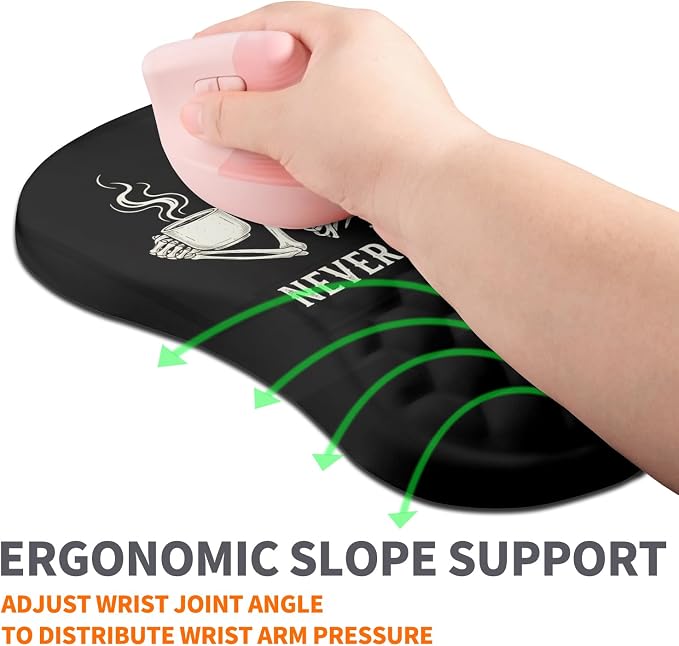 Ergonomic Joint Wrist Support Mouse Pad with Memory Foam Cushion Massage Bump, Carpal Tunnel Pain Relief Mousepad Slope Design for Wrist Rest, 11.8x7.9 in, Funny Skeleton