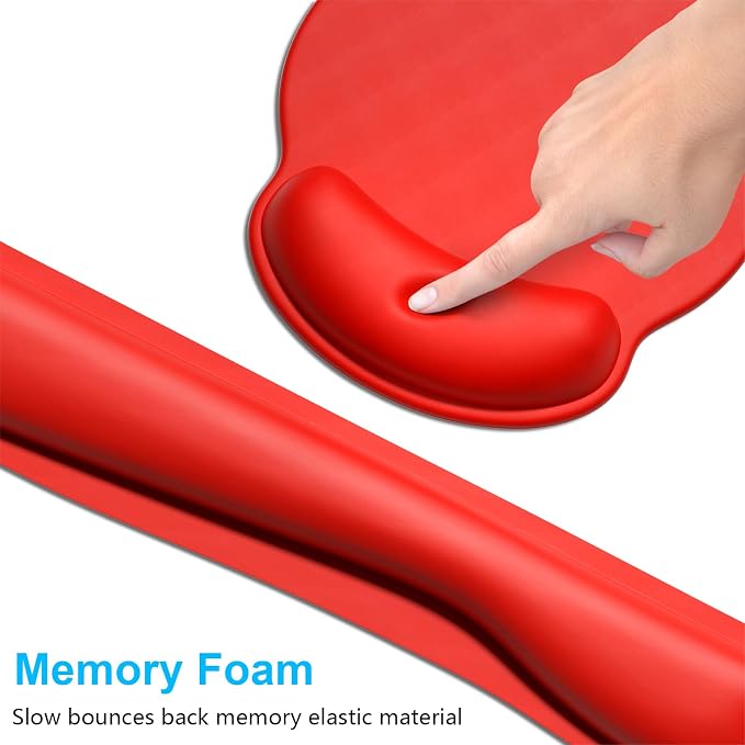 Dapesuom Keyboard Wrist Rest and Mouse Pad with Wrist Support, Cute Memory Foam Cushion for Keyboard and Mouse Set, Ergonomic Desktop Pad Rests with Non Slip Base for Easy Typing & Pain Relief, Red