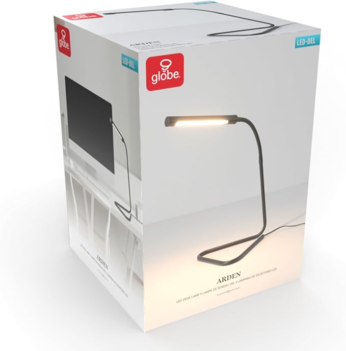 Globe Electric 56060 Arden 12" LED Integrated Desk Lamp, Adjustable Gooseneck, in-Line On Off Switch, USB Cable Included, 7 Watts, 200 Lumens,Black