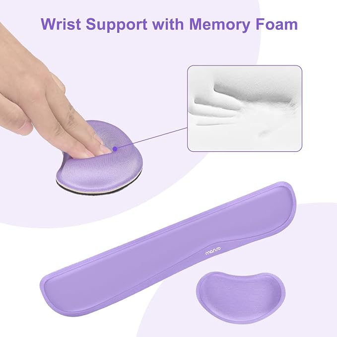 MOSISO Keyboard Mouse Pad Set, Gaming Mouse Pad&Keyboard Wrist Rest | Ergonomic Wristrests with Memory Foam Home Office Easy Typing Cushion Non-Slip Mousepad, Purple