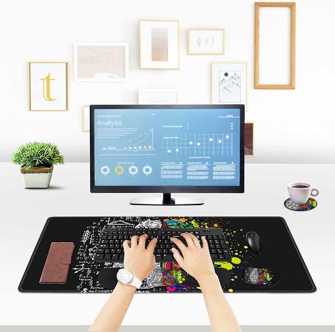 ToLuLu Extended Gaming Mouse Pad, Memory Foam Ergonomic Keyboard Mouse Wrist Rest Support Set, Large Desk Mat with Stitched Edges, Non-Slip Base Mousepad for Home Office Game, Left & Right Brain