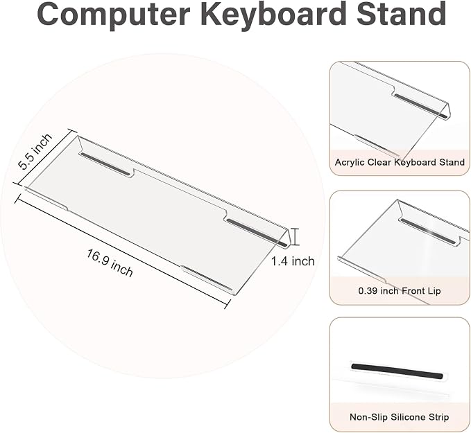 MOSISO Keyboard Stand&Wrist Rest Support for Keyboard &Mouse Pad Set | Ergonomic Massage Wrist Rest Set, Easy Typing Working Acrylic Clear Stand for Office Home, Khaki