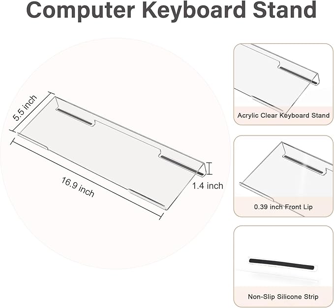 MOSISO Keyboard Stand&Wrist Rest Support for Keyboard &Mouse Pad Set | Ergonomic Massage Wrist Rest Set, Easy Typing Working Acrylic Clear Stand for Office Home, Pink