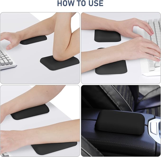 Leolee Elbow Rest Pads for Desk, Gel Ergonomic Wrist Rest Arm Rest Pads | Upgraded, Memory Foam, Non-Slip Base, Cushion Support Relieve Elbow and Wrist Pain for Computer, Office, 2 Packs, Black