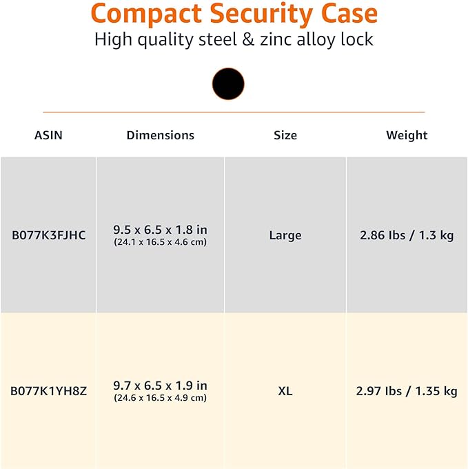 Amazon Basics Portable Security Case Lock Box Safe with Combination Lock for Valuables, Documents, College Dorm Room, XL, Black