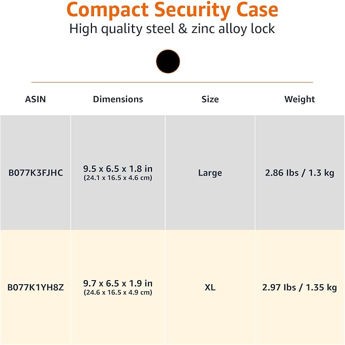 Amazon Basics Portable Security Case Lock Box Safe with Combination Lock for Documents,Valuables,Personal Items,Dorm Room,Home,Large,Black,(Pack of 4)