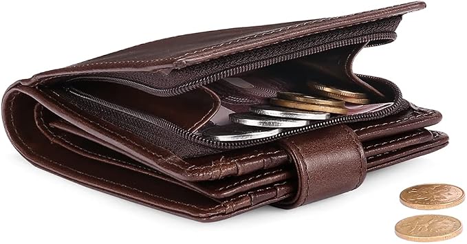 GOIACII Mens Wallet Large Capacity Genuine Leather RFID Blocking Bifold Wallets for Men with ID Window and 15 Card Slots