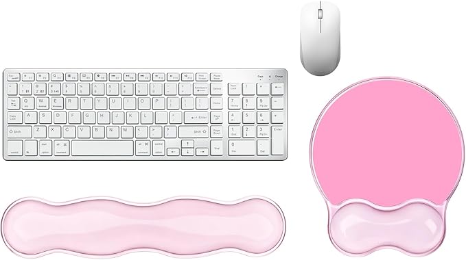 Gel Wrist Rest for Keyboard and Mouse Pad Set - Clear Pink | Ergonomic Cute Computer Keyboard Wrist Pad Support for Pain Relief, Non-Slip Desk Accessories for Office and Home