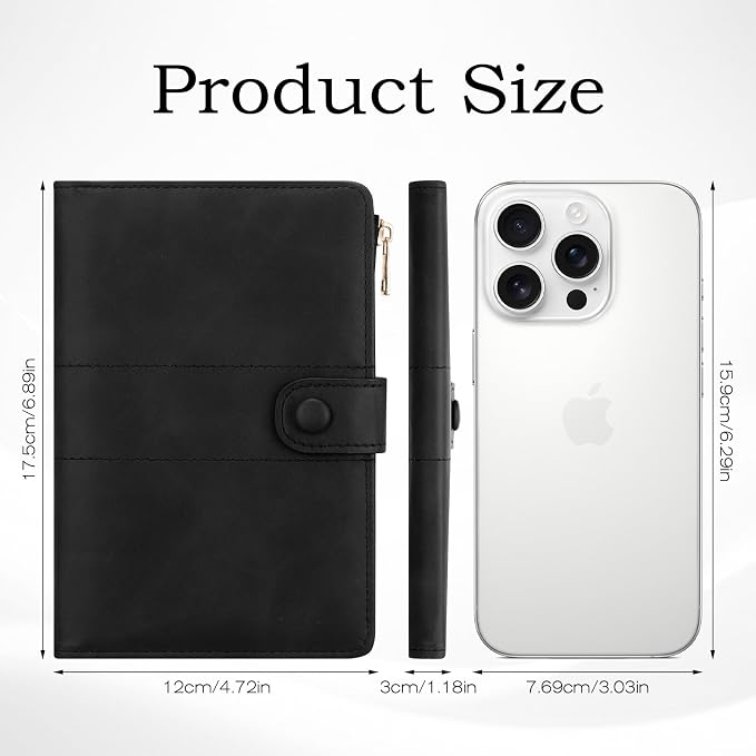 Leather Passport Holder with RFID Blocking,Slim Travel Passport Wallet Case | with Card Slots, Boarding Pass Holder, Pen Loop & SIM Card Trays, Cute Passport Cover for Women Men Family, Black