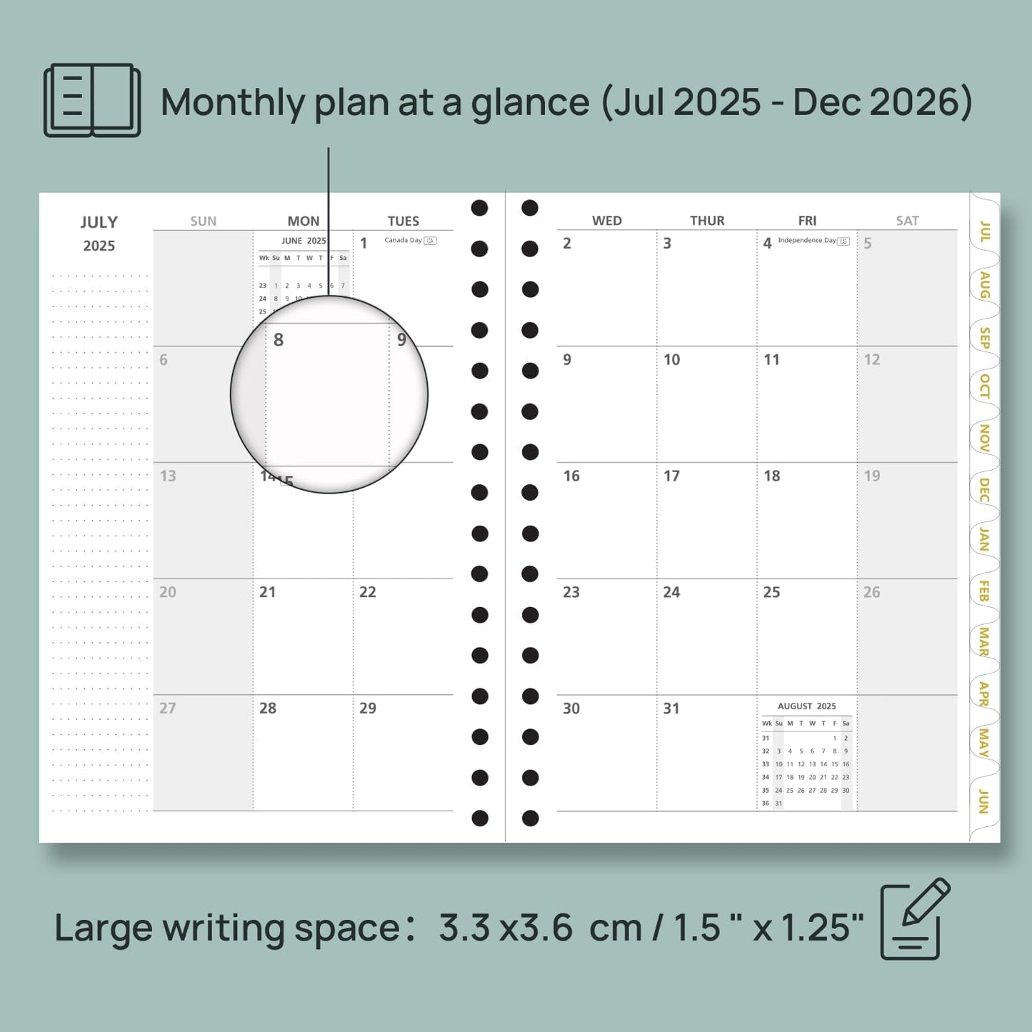 POPRUN Monthly Planner 2025-2026 Spiral Hardcover (6.25'' x 8.5''), 18 Months Calendar (Jul.2025 - Dec.2026)- 2 Pages per Month with Dotted Note Pages, Sunday Start, Laminated Tab - Violet