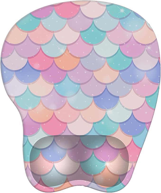 Mouse Pad with Wrist Rest Ergonomic Mouse Pad with Comfortable M-Shape Pain Relief Wrist Support Non-Slip PU Base Mousepad for Laptop, Office & Home (Candy Mermaid)