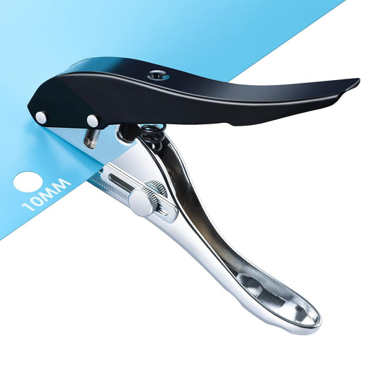 Heavy Duty Single Hole Punch - Portable Hand Held for Paper, Cards, Plastic & Cardboard (10MM Black)