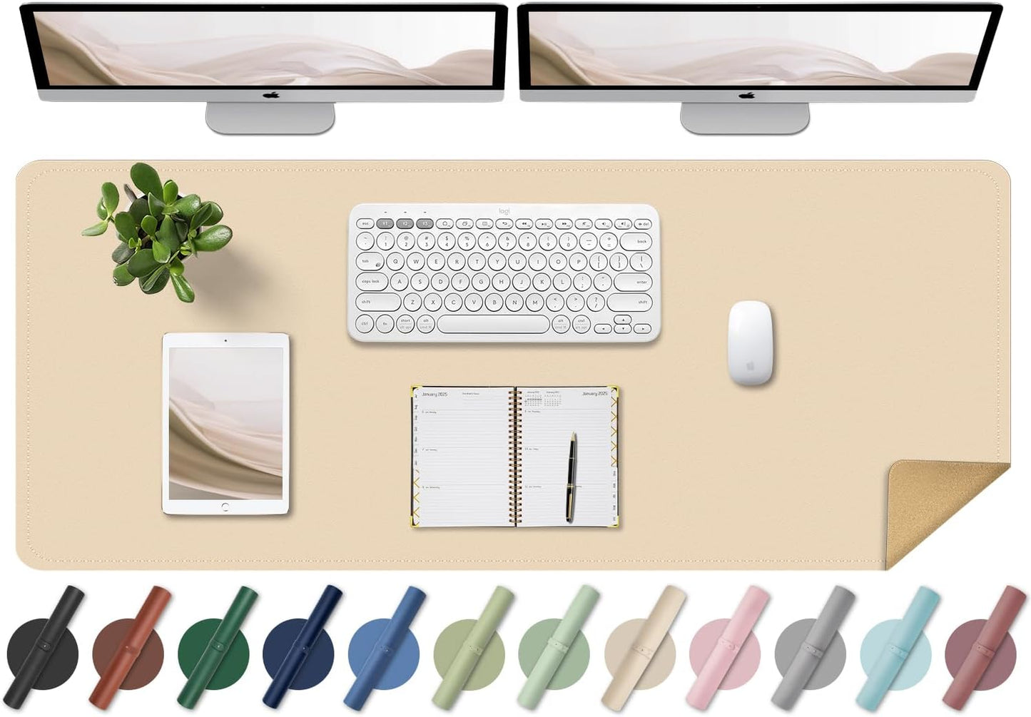 Large Apricot PU Leather Desk Mat, 55'' x 17'', Non-Slip Computer Mat for Home & Office, Laptop Desk Blotter Pad for Mouse and Keyboard