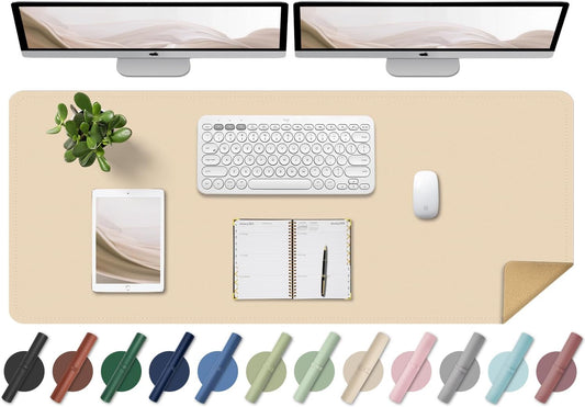 Large Apricot PU Leather Desk Mat, 55'' x 17'', Non-Slip Computer Mat for Home & Office, Laptop Desk Blotter Pad for Mouse and Keyboard