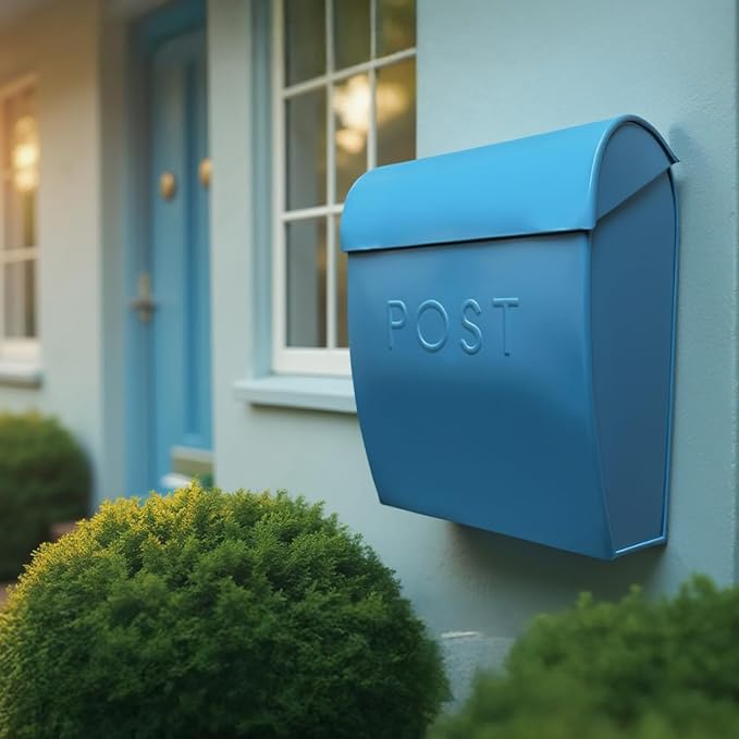 NACH Large Wall Mount Mailbox, 15.07 x 12.44 x 5.39 inches, Blue Mailboxes for Outside Wall Mount, Waterproof - The Sylvia Mailbox