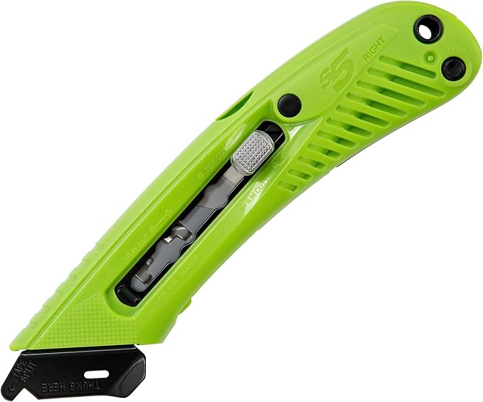 Pacific Handy Cutter S5R Box Cutter | Heavy Duty Utility Knife, Tape Splitter, & Film Cutter | 3-Position Retractable Box Cutter with Easy Blade Change | For Right Handed Users