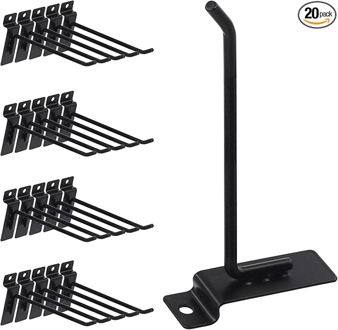 Swpeet 20Pcs 6 Inch Heavy Duty Slatwall Hooks Assortment Kit, Slatwall Accessories Slatwall Panel Hooks Garage Organization Slat Wall Hook Pegboard Gridwall for Retail Black