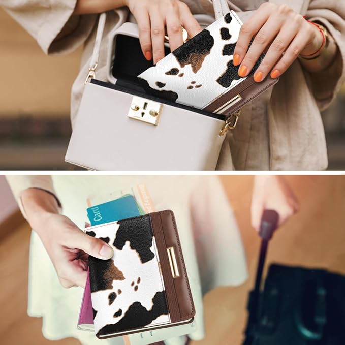 Coco Rossi Passport Holder for Travel Women Slim RFID Passport Cover Wallet | Travel Essentials, Passport Book Holders, Passport Wallet Cover Case, PU Leather, Cute, Thin, Spliced Design, Cow Print