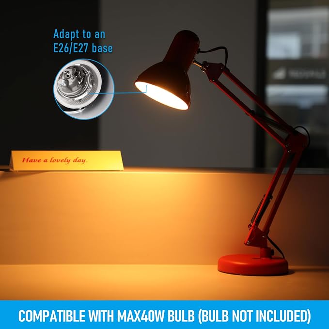TORCHSTAR Metal Desk Lamp, Adjustable Swing Arm, E26, Red | Architect Gooseneck Multi-Joint Clip Table Lamp with Plastic Clamp, for Home Office, Work, Study, Reading, Bulbs not Included