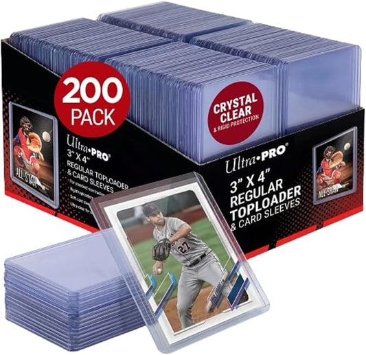 Ultra Pro Toploaders and Card Sleeves Bundle – 3" x 4" Clear Regular Toploaders & Soft Penny Sleeves for Standard Size Cards – Hard Plastic Card Protectors for Collectible Trading Cards – 200 Pack