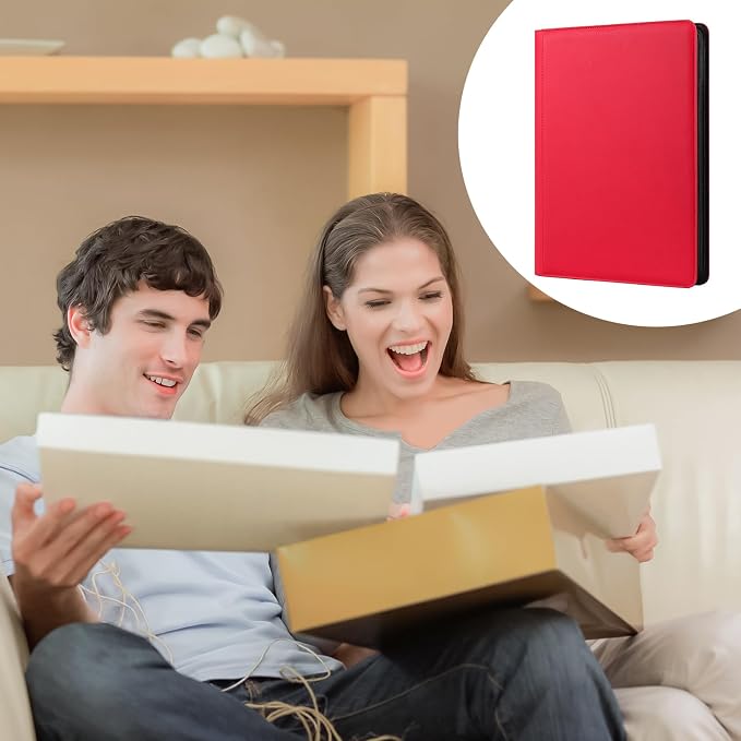 GEAoffice 16 Pocket Trading Card Binder for 1000+ Cards, Ringless Side-Loading 4x4 Card Binder with Zipper Closure, PU Leather 1024 Card Binder for MTG/TCG/Baseball/Sports&Game Cards, Red