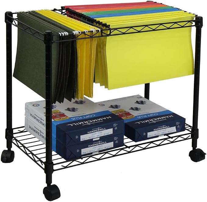 Oceanstar Portable 1-Tier Metal Rolling File Cart, Black,24 in