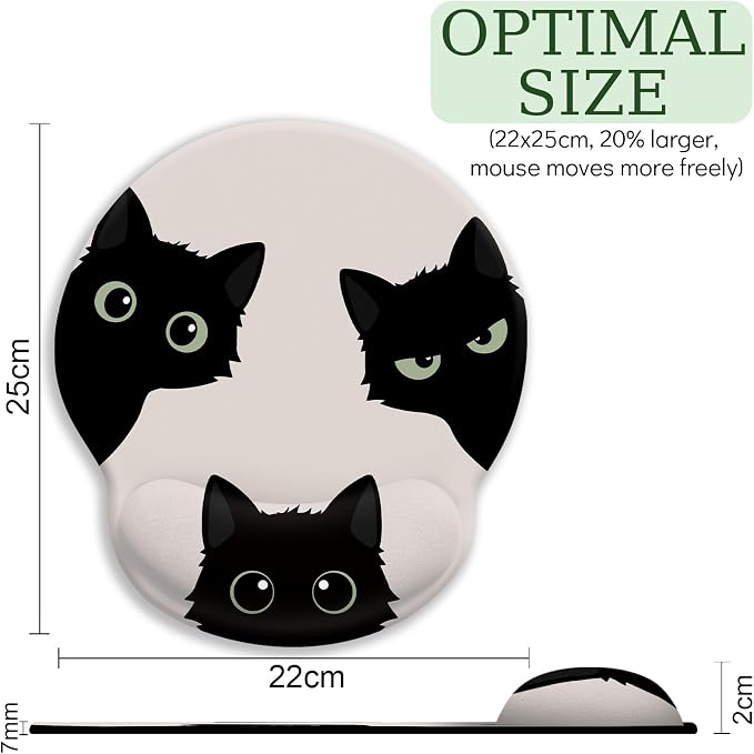 LIMKRIAN Black Cat Ergonomic Mouse Pad with Gel Wrist Rest, 9.8 x 8.6 in | Comfort Wrist Support, Cooling Gel Eases Wrist Pain, Non-Slip PU Base, Smooth Surface, Cute Office Desk Accessories Decor