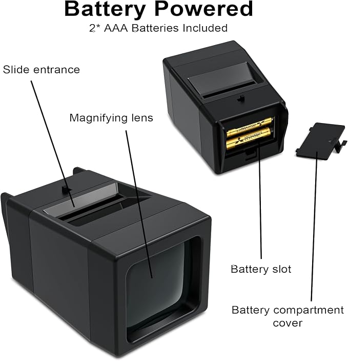 35mm Slide Viewer, 2X Magnification and LED Lighted Illuminated Viewing, Slide Projector for 35mm Old Slides (2AAA Batteries Included)