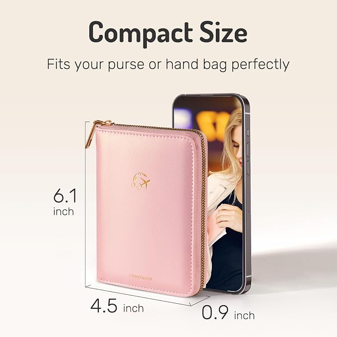 Forvencer Safe Zipper Passport Holder Cover, Passport Wallet for Travel | Cute RFID Blocking Passport Book, Waterproof Travel Accessories for Women, Rose Gold