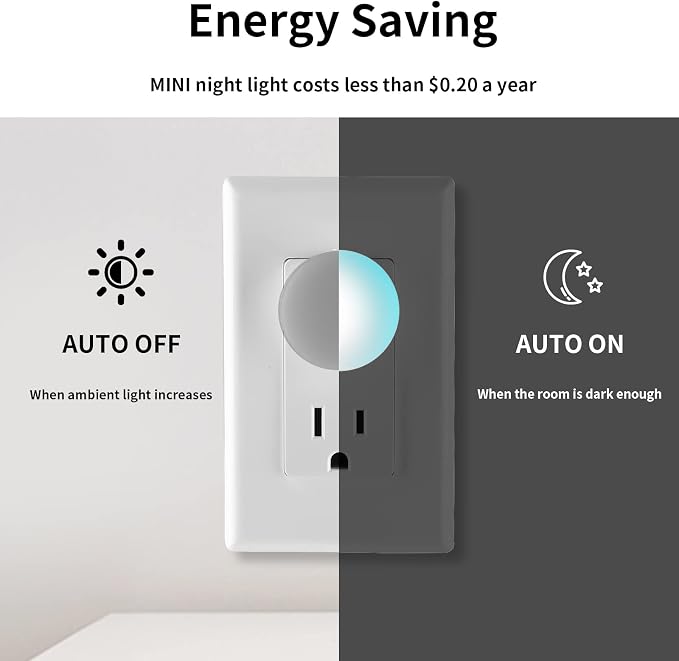 Mini Plug in Night Light, Dusk to Dawn Sensor, 4-Color, LED Toilet Night Lights, Dimmable Color Changing, for Kids Breastfeeding, Sleep Aid, Bedroom, Nursery, Hallway, 6Pack