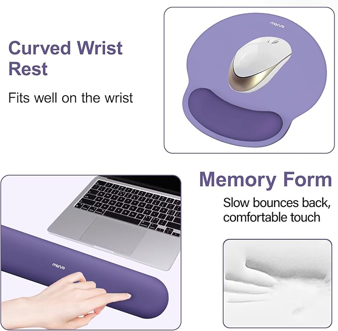 MOSISO Wrist Rest Support for Mouse Pad&Keyboard Set, Imperial Purple | Circle Curved Ergonomic Mousepad Non-Slip Base Home/Office Pain Relief&Easy Typing Pad with Soft Cloth&Silicone Lining