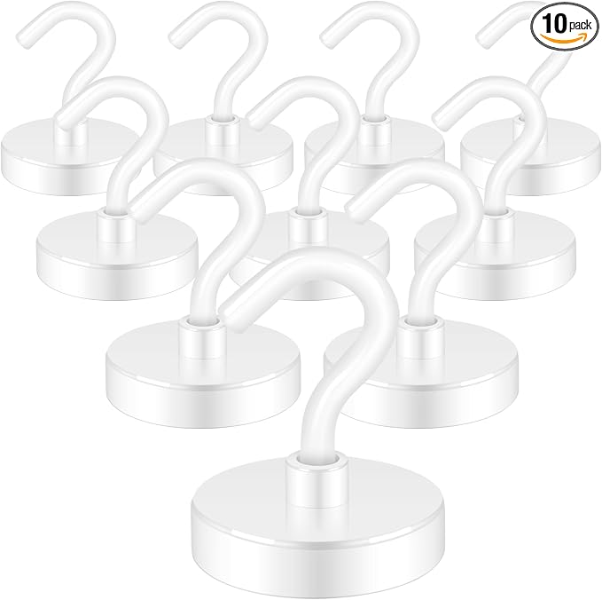 Neosmuk Magnetic Hooks, Heavy Duty 130lb+ Strong Magnet Hook for Cruise Cabins, Cruise Essentials 2026 for Hanging, Metal Wall Refrigerator Hangers (White, 10 Pack)