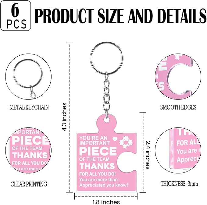 Team Appreciation Gifts Bulk Thank You Keychains for Coworkers | Gift Set for Employee, Staff, Teachers, Teamwork Puzzle Piece Keyring, Acrylic